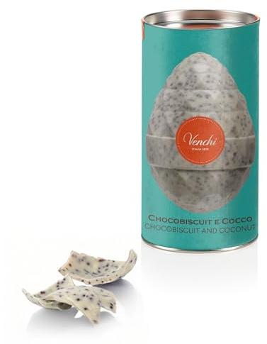 Venchi - Huevo de Chocolate de Coco y Chocobiscuit, 150 Gr, con Granillo de Galleta Negra, Sin Gluten, con Sorpresa, Colección de Pascua Venchi, Idea de Regalo