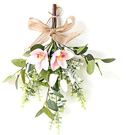 Fictory Bouquet di rose artificiali da appendere alla parete, composizione floreale di tulipani bianchi, 43 cm di altezza 25 cm di larghezza, senza manutenzione, per bouquet da sposa, decorazione per