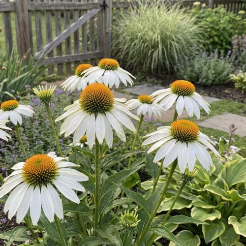 Bloomique - 6er - Set - Purpur - Sonnenhut 'White Swan' - Reichblühend - Winterhart - Mehrjährig - Höhe 10-20 cm - 9 - cm - Topf