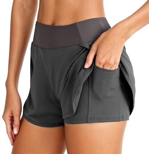 Neteson Pantalones Cortos Deportivos 2 en 1 Mujer Pantalón Corto Verano | Pantalones Cortos Correr con Bolsillo Short Running Fitness Jogging Yoga