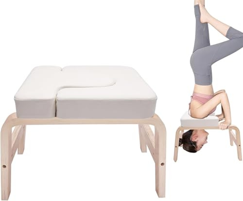 anezdbozr Yoga Headstand Bench, Sturdy Wooden Headstand Stool with Cushion, Feet Up Trainer Headstand Stool, Stand Yoga Stool for Strength Balance Training, Relieve Fatigue