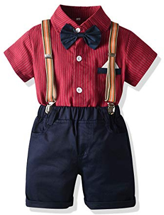 UUAISSO Enfant en Bas âge Bébé Garçon Gentleman Tenues à Manches Courtes Body Chemises Jarretelles Pantalon été Infantile Petit Garçon Costumes