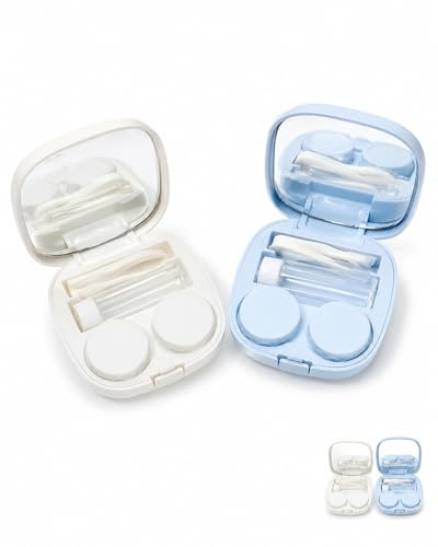 TISCH Estuche Lentillas y Porta Lentes de Contacto 2 Unidades (Blanco + Azul) – Portalentillas de Viaje Compacto, Higiénico y Antifugas para Lentes Blandas. Uso Diario.