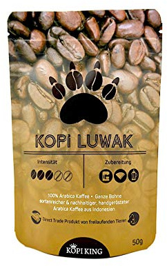 Caffè Kopi Luwak 100% Arabica 50g (caffè di gatto da animali in libertà) (chicco da 50g) | Varietà pura | Caffè raro | Commercio diretto