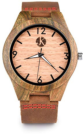 Kim Johanson Herren Sandelholz Armbanduhr *Brown Sugar* in Braun mit Echtem Lederarmband Handgefertigt Quarz Analog Uhr inkl. Geschenkbox
