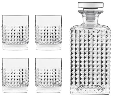 Luigi Bormioli - Elixir Crystal Whisky Decanter & Glasses - Dishwasher Safe - Made in Italy - Set of 5, 1 x 750ml, 4 x 380ml