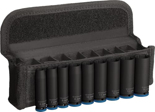 Bosch 9x PRO Impact Steckschlüsselsatz Set, 1/4, tief, 9‑tlg. | Länge 50 mm, Professional Zubehör Bohrer und Schrauber