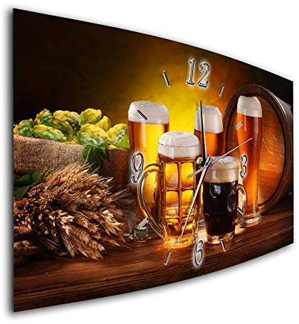 BM Funk Quarz Wanduhr Funkwanduhr Funkwanduhren Funkuhr Funkuhren kein Ticken lautlos geräuschlos leise modern ohne Tickgeräusche groß XXL Wohnzimmer Küche Bier Hopfen Weizen 7592-1a