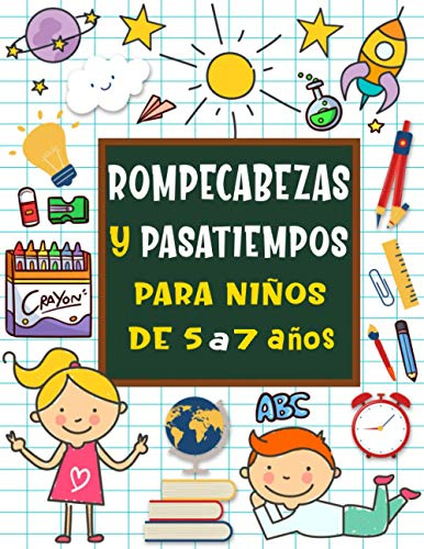 Rompecabezas y pasatiempos para niños de 5 a 7 años: Sopa de letras, Sudoku, Unir los puntos, Laberintos, Tic tac toe, Dibujar, páginas para colorear