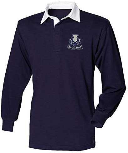 Super Lemon Schottland-Rugby-Shirt für Erwachsene, langärmelig, exklusives Retro-/Vintage-Stil, ideal für jeden schottischen Rugby-Fan für 6 Nationen und Weltmeisterschaft Gr. XXXXX-Large, blau