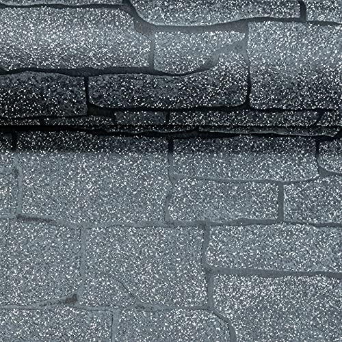 SOPHIE LAURENCE Glitter 3D Brick Wallpaper Black Silver Grey Textured Paste The Wall Thick Wallpaper for TV Walls/Sofa Background Bedroom Kitchen Bathroom Wall Decor