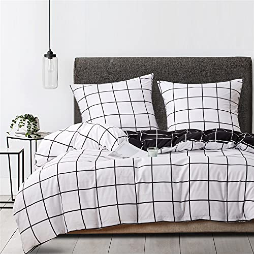 Gezu Bettwäsche Karo Kariert 135x200cm Schwarz Weiß Wendebettwäsche Set Microfaser Bettbezug und Kissenbezug 80x80cm mit Reißverschluss