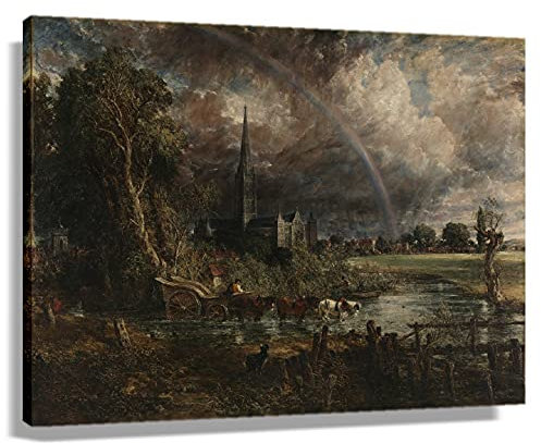 John Constable – Salisbury Cathedral From The Meadows Carteles de pared para dormitorio – Cuadros para colgar en la pared para el baño, decoraciones navideñas (90 x 60 cm), enmarcado)