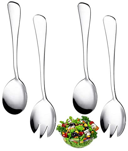 BEEK CKSEQG, set da 4 pezzi, in acciaio inox, cucchiaio da insalata, forchetta, posate, plastica