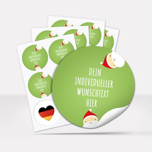 24 Weihnachtsaufkleber PERSONALISIERT mit Wunschtext, rund 4 cm | grüne Aufkleber für Geschenke und Produkte zu Weihnachten mit Text oder Namen, selbstklebende Etiketten geschäftlich privat