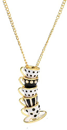 Dainty Stacked Enamel Teacup Necklace - Delicate 3D Interlock Teapot Coffee Tea Cup Pendant - Elegant Long Sweater Necklace for Women Girl Fashion Jewelry, As the picture, enamel, teacup