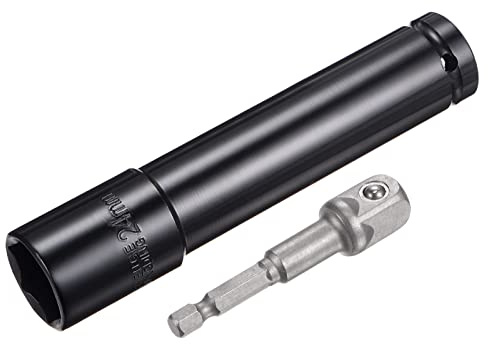 sourcing map 1/2 Drive Socket Accessory Set, 24mm Deep 6-Point Impact Socket 6 Length and 1/4 Hex Shank Adapter
