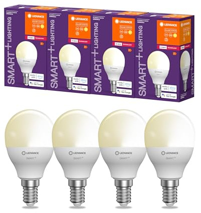 LEDVANCE Smarte LED-Lampe mit ZigBee-Technologie für E14-Sockel, matte Optik,Warmweiß (2700K), 470 Lumen, Ersatz für herkömmliche 40W-Leuchtmittel, smart dimmbar, 4-er Pack