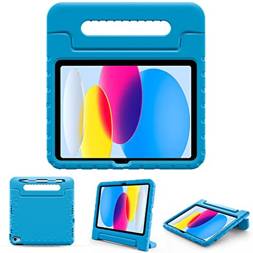 ProCase Kids Case for iPad A16 11th Generation 2025/iPad 10th Generation 2022 with Pencil Holder, iPad 11/10 Case Shockproof Lightweight Cover with Stand Convertible Handle for Children -Blue