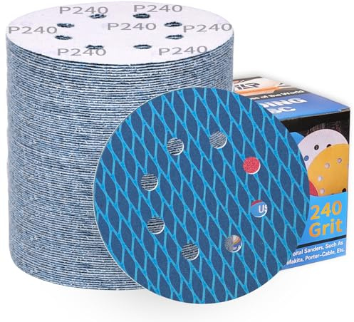 ALPXUXP Disques abrasifs en forme de diamant 125 mm grain 240, papier de verre anti-colmatage 8 trous, pour ponceuse orbitale aléatoire excentrique (80 pièces)