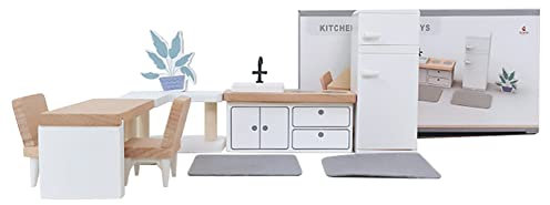 LICHENGTAI Puppenhaus Möbel und Zubehör, Puppenmöbel Kinderzimmer Puppenhaus Ausstattung Holz Puppen Möbel Set Miniatur Puppenhaus Zubehör Badezimmer Schlafzimmer Wohnzimmer