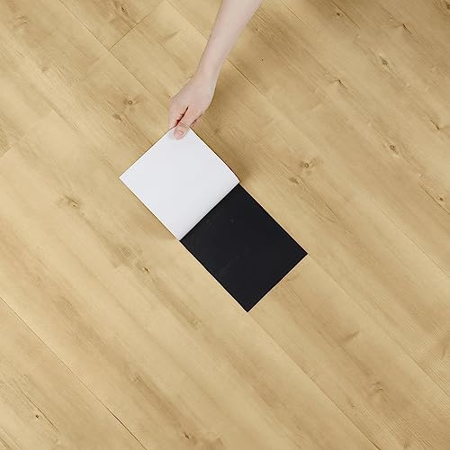 Yullpaper PVC Bodenbelag Holzoptik Beige Bodenfliesen Selbstklebend Klebefliesen Boden für Bad Küche Wasserdicht Selbstklebende Fliesen Boden Holzoptik Beige Vinylboden 90x15cm, 4 Stück PVC Fliesen