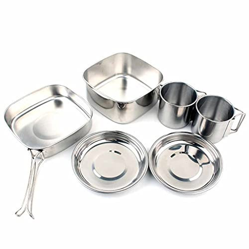 6pcs Outdoor Topf Camping Edelstahl Herd Bergsteigen Picknick Set Schüssel Tragbare 3-4 Personen Grill Küche Kochgeschirr