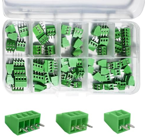 kuosbiu 70PCS Terminal Block Connector Kit, 2.54mm (0.1 Inch) Pitch, 2P/3P/4P PCB Mount Screw Terminals, Compatible with Arduino, DIY Electronics, and Home Projects, Supports 26-18AWG Wires