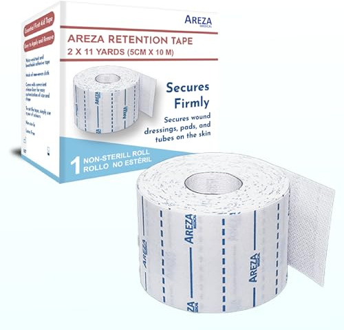 Areza Medical Surgical Tape - Cut with Scissors - Retention Tape - Securing Wound Dressings & Medical Catheters, Tubes, Lines, & Devices - 2 x 11 Yards, One Roll