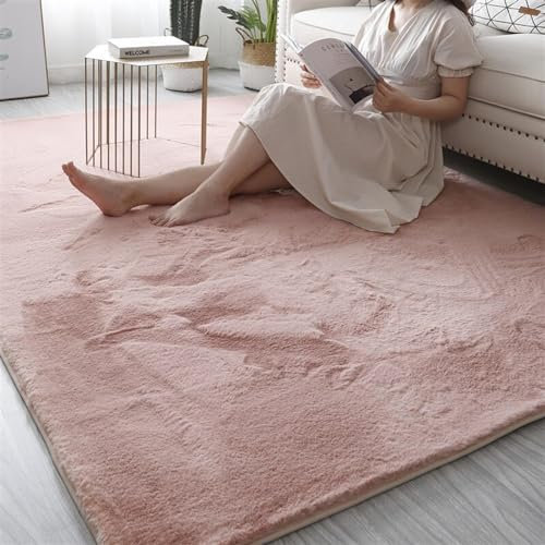 Guetto Hochflor Teppich - Comfy Taupe - Shaggy - Modern - Wohnzimmer, Esszimmer, Schlafzimmer - Fellteppich - Modern Kunstfell Carpet für Schlafzimmer,Rosa,80x150 cm