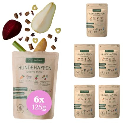 Hunderunde – Hundehappen Sportskanone 6×125g – vegane Hundeleckerli für Training & Spaziergang – fettarm & proteinarm – mit Rote Beete & Fenchel – getreidefrei – ideal bei Sensitivität – Hundesnack