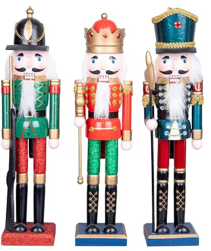 SHATCHI 43cm Red/Green Wooden Christmas Nutcrackers - 3pcs Set - Soldiers King Puppet Figurines Xmas Home Decoration Ornament