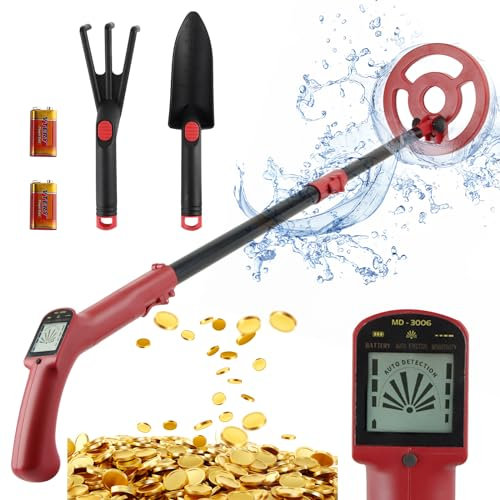 Metalldetektor Kinder, Hillylolly Metalldetektor für Kinder mit LCD-Display, Verstellbarer Metalldetektor Set für Erwachsene, Metalldetektor Wasserdicht mit Schaufel Rechen