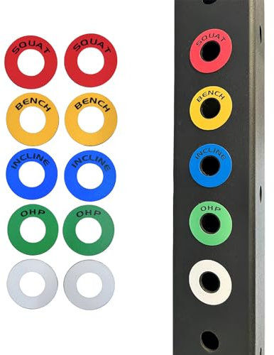 MAGNETRY CO Squat Rack Magnetische Positionsmarker – Power Cage Reminder-Etiketten für J-Cup und Spotter-Arme mit 2,5 cm Löchern – Ideales Fitness-Zubehör für Bankdrücken, Überkopfpresse und