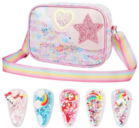 VGMANNTA Umhängetasche Mädchen Handtasche Kinder Mädchen Tasche Mädchen Satz Einhorn-Haarspangen Kinderhandtasche für Kinder Mädchen für Teenager Kinder