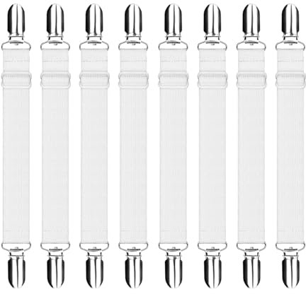 8Pcs Bed Sheet Clips, Adjustable Sheet Straps Tensioners with Metal Clips Elastic Slipcover Fasteners Suspenders Mattress Holder Grippers for Mattress Covers Sofa Cushion Couch Crib Ironing Board