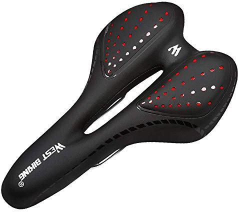 QTANZIQI Fahrradsitz, Fahrradsattel, stoßdämpfendes hohles PU-Leder-Silikon-Gel-Pad, Fahrradsitze, Teile, Vordersitzkissen, MTB, Rennrad-Sattel, atmungsaktives Polster mit ergonomischem Design, Rot
