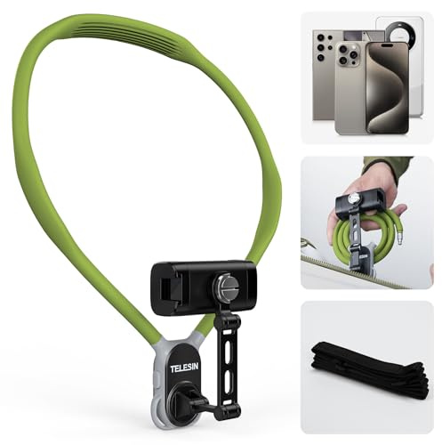 TELESIN° Phone Holder Neck POV/Vlog Neck Mount for Phones with Phone Clip, Hands-Free Phone Neck Holder with Chest Strap, Selfie Holder on Neck, Video Recording for iPhone and All Phones (Green)