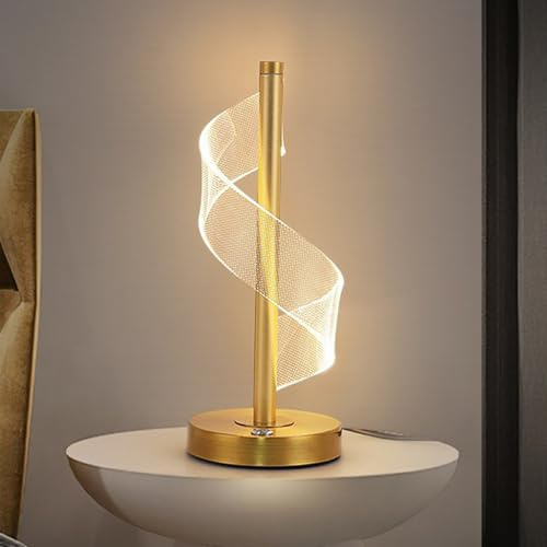 Mengjay LED Tischlampe,Moderne Spiral Design Nachttischlampe,Tischleuchte mit 3 Farbtemperatur,Augenschutz Schreibtischlampe Nachtlicht für Schlafzimmer Wohnzimmer Kinderzimmer Büro (Gold)