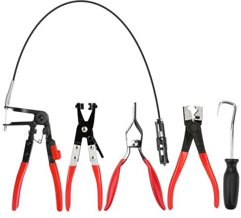 DenForste 5pcs Hose Clamp Pliers，Wire Long Reach Hose Clamp Tool Set Fuel Oil Water Hose Auto Tools