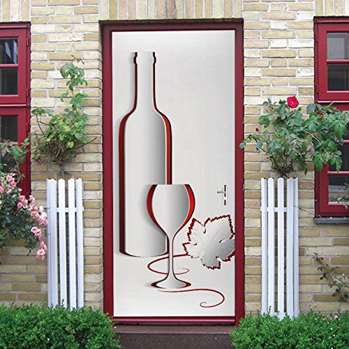 Türaufkleber mit Rotweinkelchblättern, 95 x 215 cm, selbstklebend, wasserdicht, PVC-Kunstaufkleber für Innentüren, abnehmbar und einfach anzubringen, ideal für Schlafzimmer oder Wohnzimmer