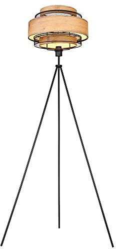 LED Stehleuchte dimmbar mit Fernbedienung Deckenfluter Holz Wohnzimmerleuchte Beistelllampe Schlafzimmer, RGB Farbwechsel. 3-Bein Stativ Metallgeflecht schwarz, 4W 470lm warmweiß, H 150 cm