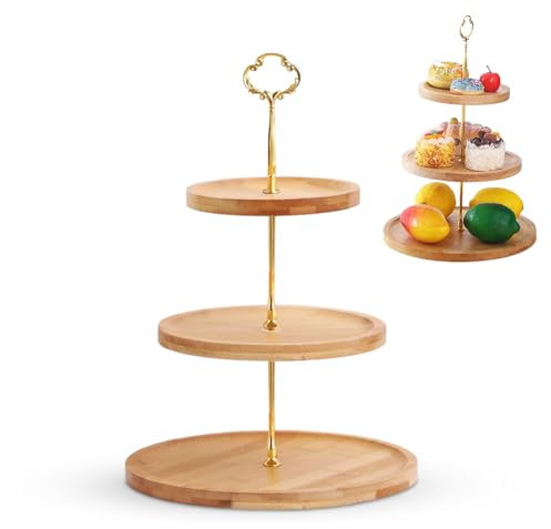 Peelanmall 3-stöckiger Tortenständer aus Holz, Cupcake Ständer mit Metallgriff für Geburtstage, Hochzeiten, Partys & mehr