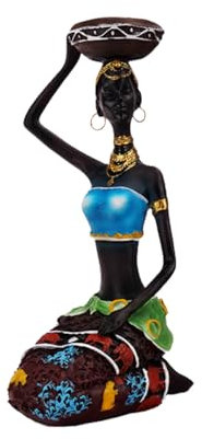 Fuwraixis Statue d'arte africana, sculture creative in resina, ornamenti di lusso portacandele, statue femminili tribali, decorazioni per la casa e l'ufficio