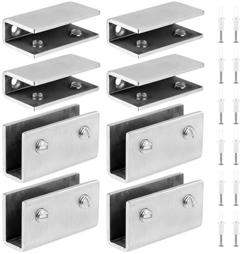 STARVAST Edelstahl 8 Stück Glasregal Halterung Edelstahl, Klemmhalter für Glasplatten Glashalter mit Schrauben und Kunststoffeinsatz für 8-12 mm Dicke Glas, Gebürstet Fertig