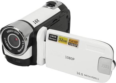 Srliya Écran Rotatif D90 1080P 16MP Appareil Photo Numérique 2.4 Pouces Caméscope à écran Rotatif 16X Zoom Enregistreur Vidéo HD avec Lumière de Remplissage (Blanc)