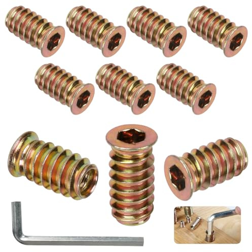 BOUMVID Tuercas Hexagonales Insertos M8 x 20mm, 10 Piezas Roscadas Tuercas de Rosca, Hexagonal Remaches Imanguitos Roscado, Nsertos Roscados Tuerca Inserción Cabeza Plana, para Muebles de Madera