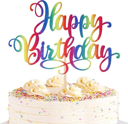 SYKYCTCY 1 Pack Happy Birthday Cake Topper Glitter Happy Birthday Cake Pick for Celebrating Happy Birthday Anniversary Theme Party Cake Decorations Supplies Colorful