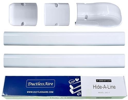 DuctlessAire Gray Paintable Mini Split Line Set Cover Kit - Cover for Ductless Mini Split AC & Heating System - Easy to Install Cover Kit with Wall Cap, Hide-A-Line, Coupler & End Cap (3 x 7.5 Ft)