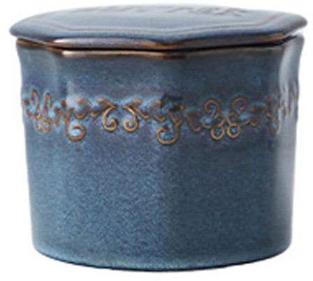 Large Butter Dish with Lid Ceramic Butter Crock Butter Dish French Butter Keeper with Water Butter Container with Spreading Knife for Home Kitchen, Capacity 225g (Blue)